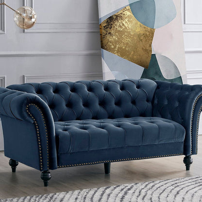 Emma Velvet 3 Seater Fabric Sofa - Midnight Blue
