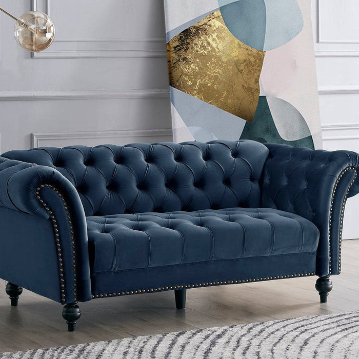 Emma Velvet 3+2 Seater Fabric Sofa - Midnight Blue