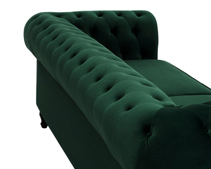 Harper Chesterfield 2 Seater Fabric Sofa - Pleat Green Velvet
