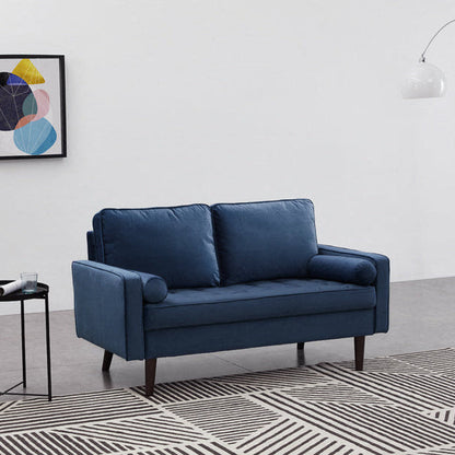 Anya 2 Seater Velvet Upholstered Cushion Sofa - Blue