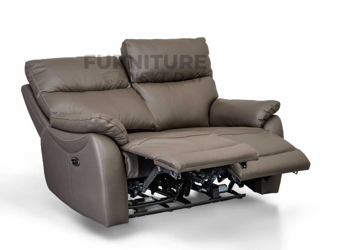 Hilltown 2 Seater  Leather Electric Recliner - Grey