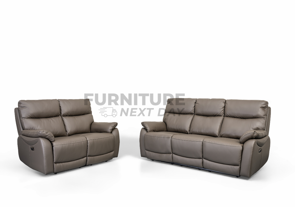 Hilltown 3RR +2R  Seater Leather Electric Recliner- Grey