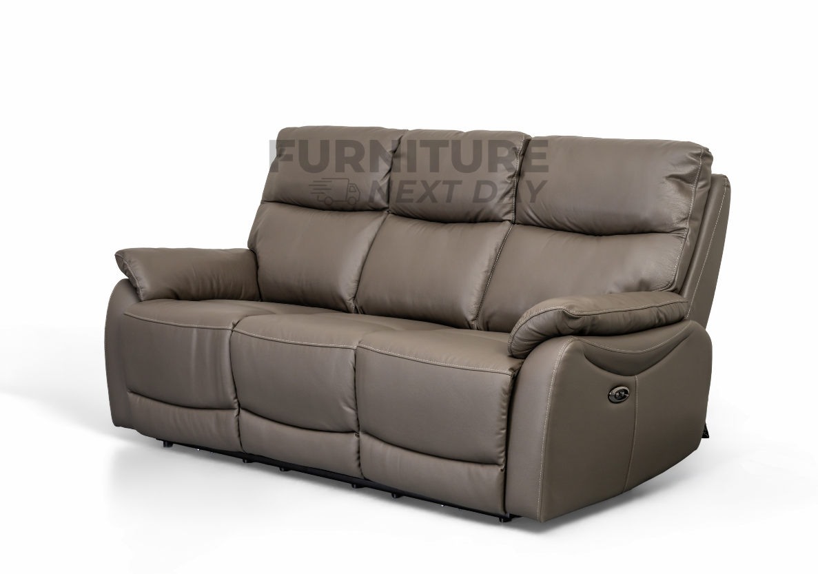 Hilltown 3 Seater Leather Electric Recliner - Grey