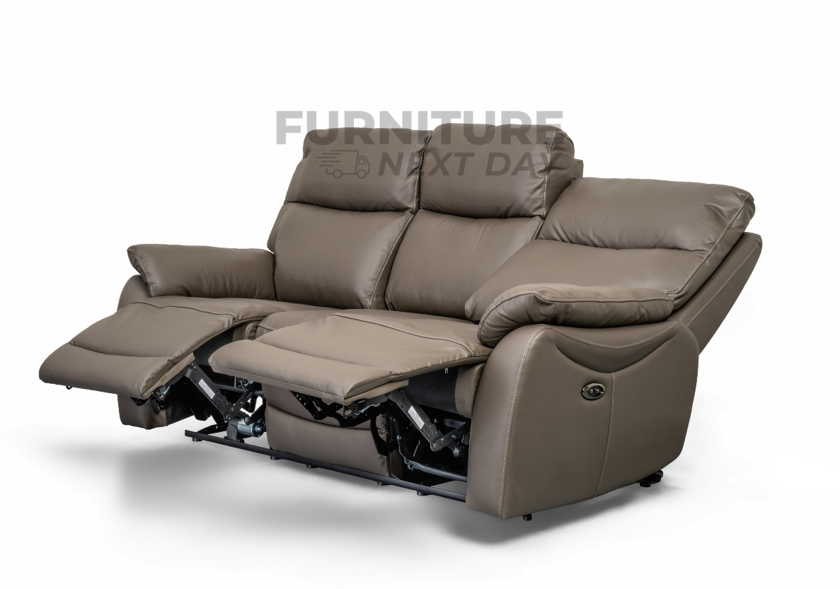 Hilltown 3RR +2R  Seater Leather Electric Recliner- Grey