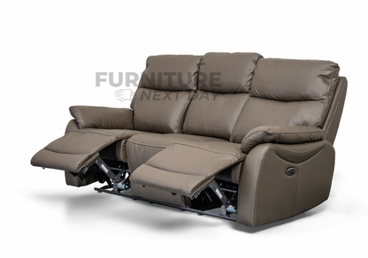 Hilltown 3 Seater Leather Electric Recliner - Grey