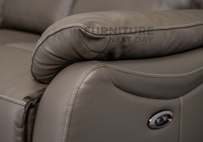 Hilltown 3RR +2R  Seater Leather Electric Recliner- Grey