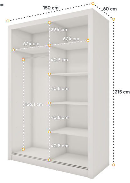 Venus 1.5m Sliderobe - White