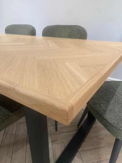 Haydn Herringbone 2m Fixed Top Dining Table Only - Natural Oak