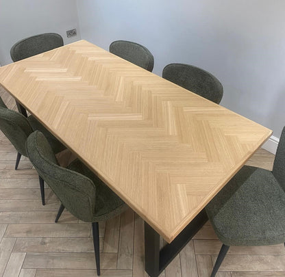 Haydn Herringbone 2m Fixed Top Dining Table Only - Natural Oak