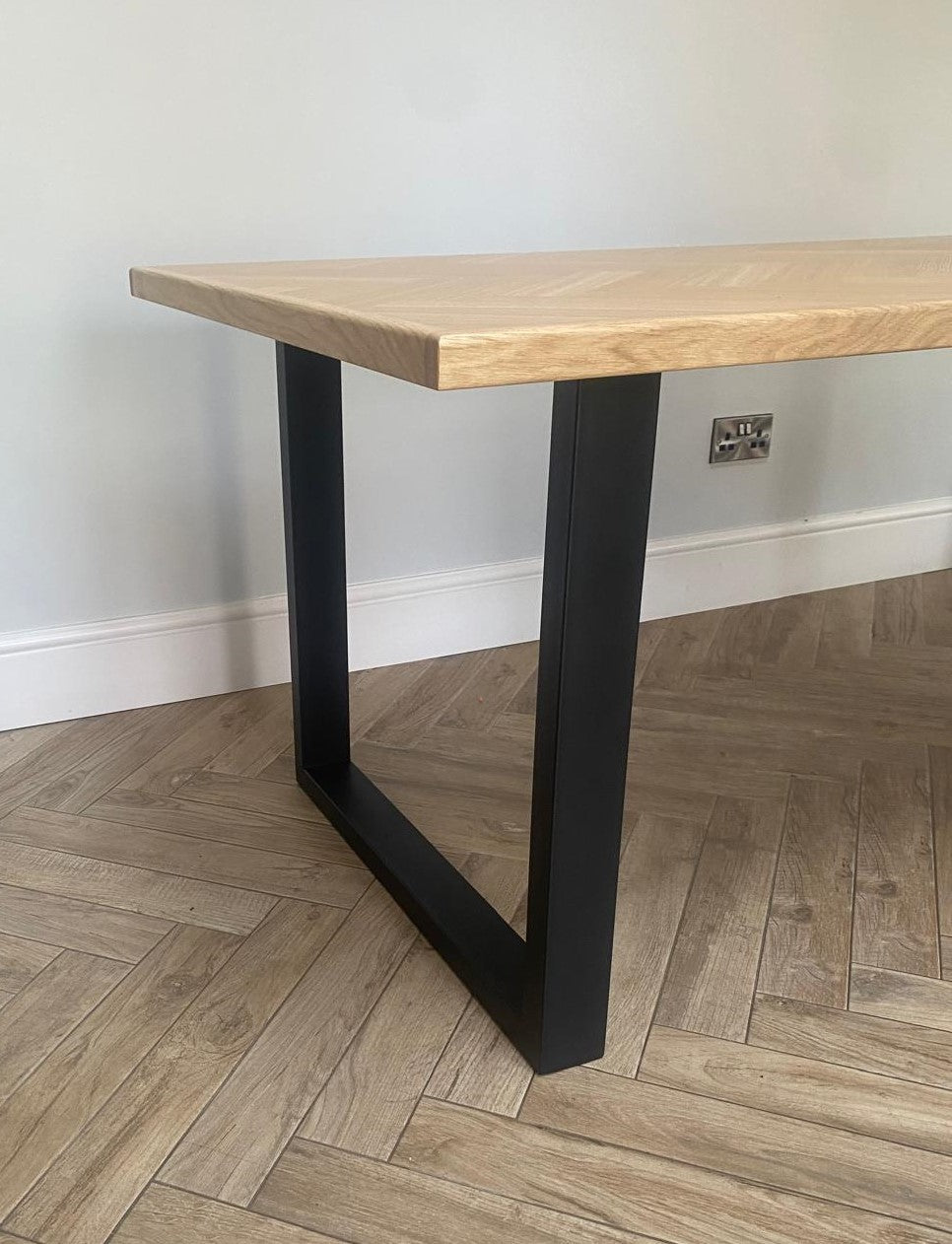 Haydn Herringbone 2m Fixed Top Dining Table Only - Natural Oak