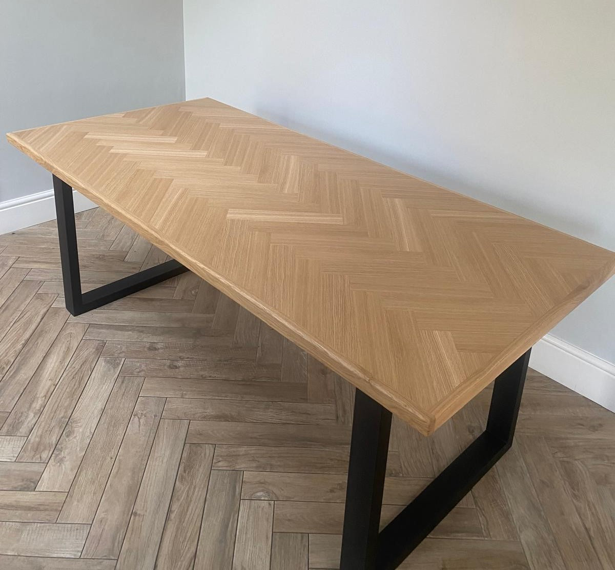 Haydn Herringbone 2m Fixed Top Dining Table Only - Natural Oak