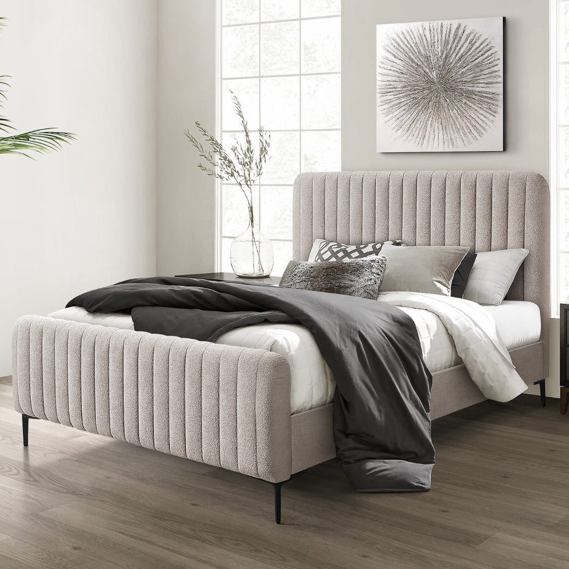 Clarissa 5'0  King Size Bed - Beige Fabric