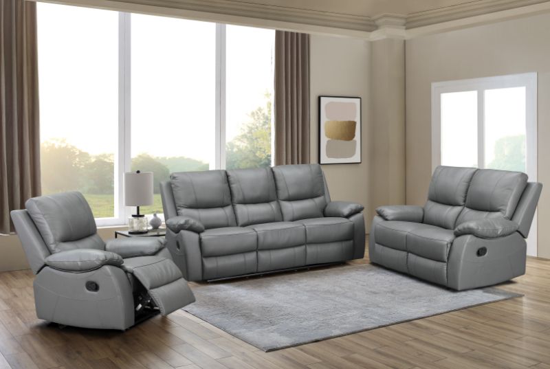 Galway 3RR +1R +1R Seater Leather Manual Recliner-Grey