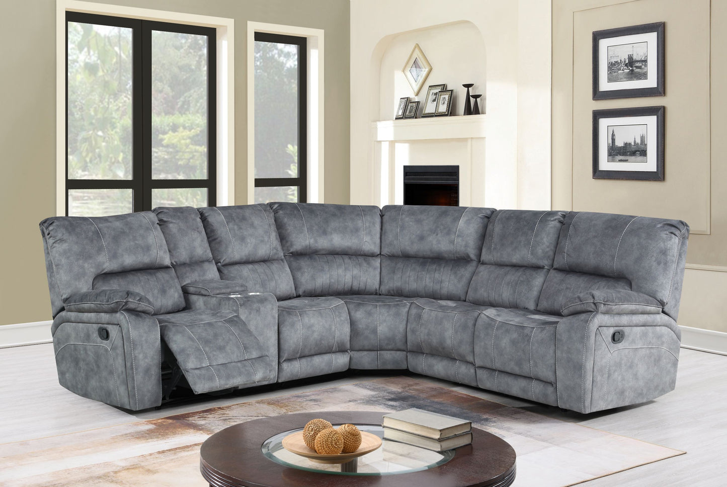 Hazelbrook Corner Group Fabric Manual Recliner - Grey
