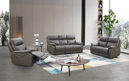 Hilltown 3RR +2R +1R  Seater Leather Electric Recliner- Grey