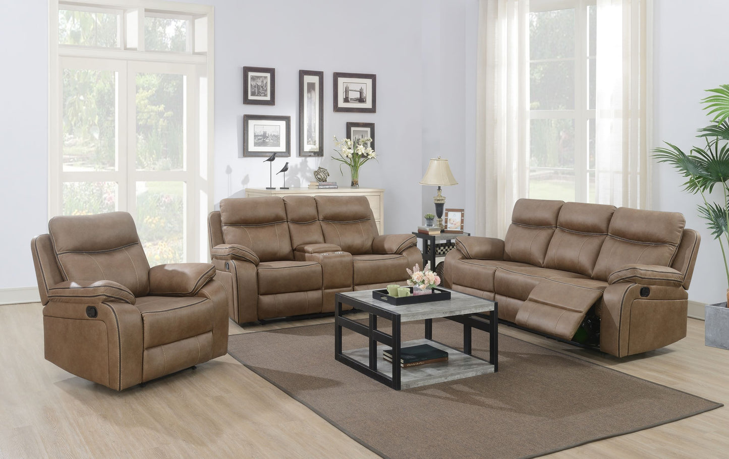 Killmore 2 Seater Fabric Manual Recliner With Console - Tan