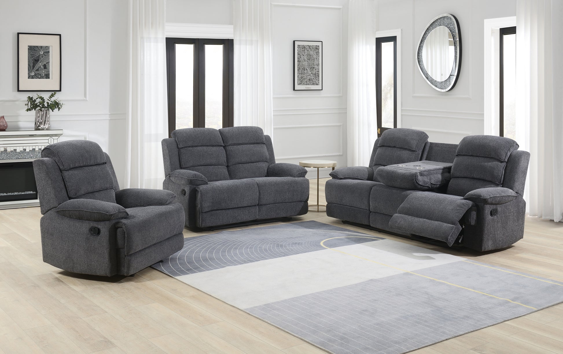 Limerick 2 Seater Fabric Recliner - Light Grey