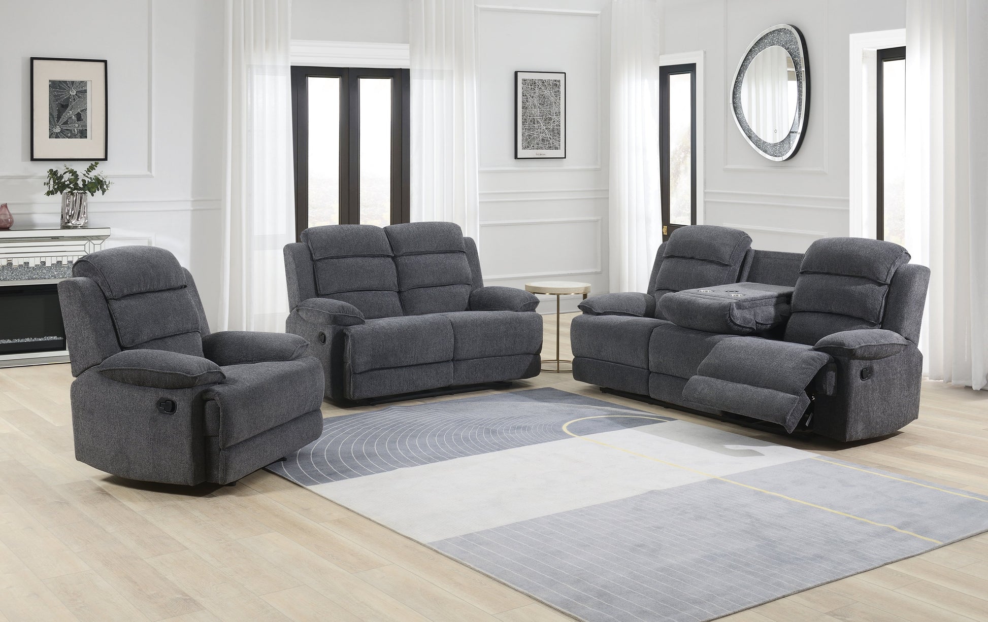 Limerick 3+2+1 Seater Fabric Recliner - Dark Grey