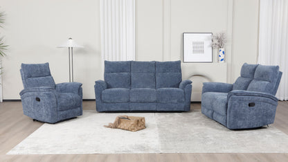 Loughmore 3 Seater Fabric Manual Recliner - Blue