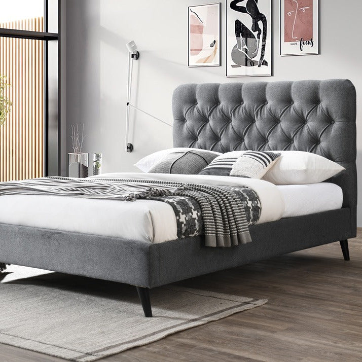 Penelope 5'0  King Size Bed- Dark Grey Fabric