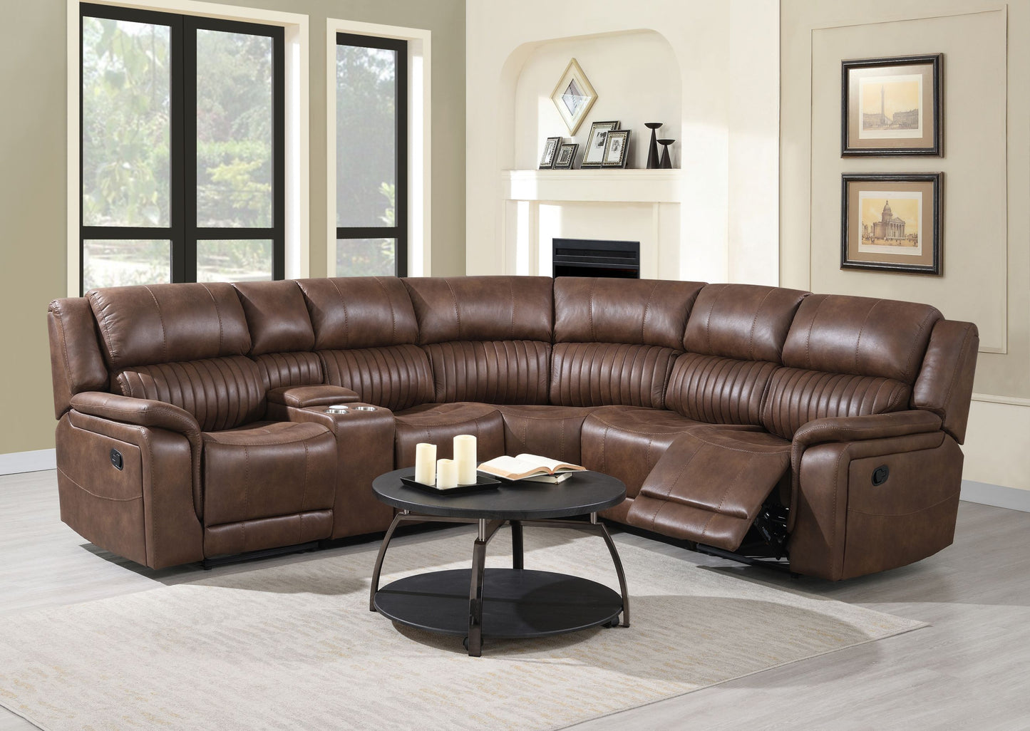 Westport Corner Group Fabric Manual Recliner- Dark Brown
