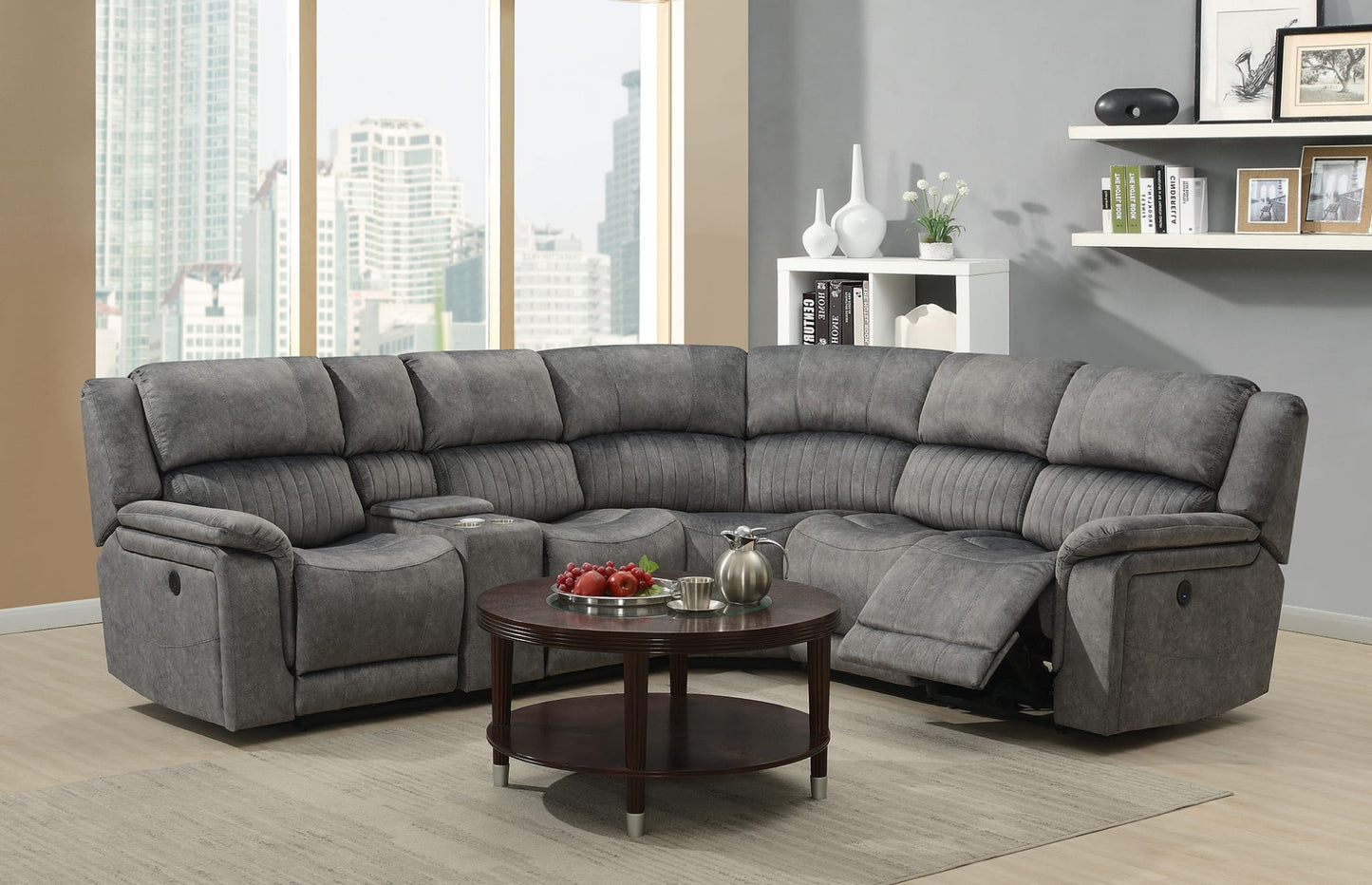 Westport Corner Group Fabric Manual Recliner- Dark Grey