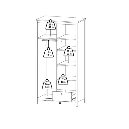 Madrid Wardrobe with 1 Plain door 1 mirror door and 2 drawers - White