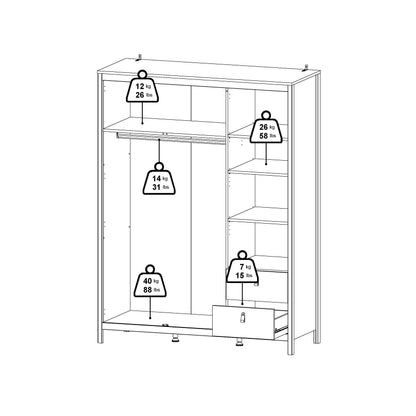 Madrid Wardrobe with 2 plain doors 1 mirror door and 2 drawers - Black