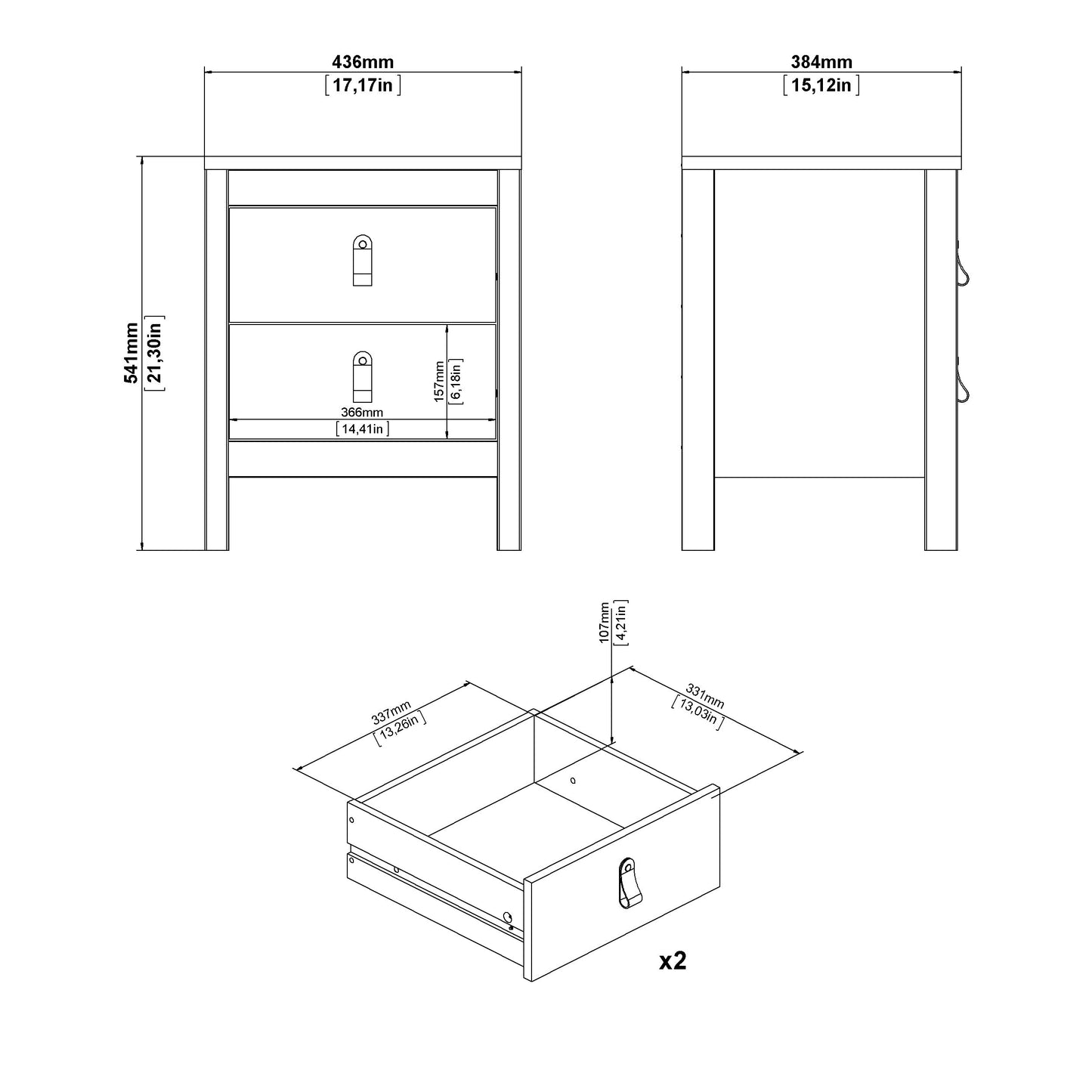 Madrid 2 Drawer Nightstand - White
