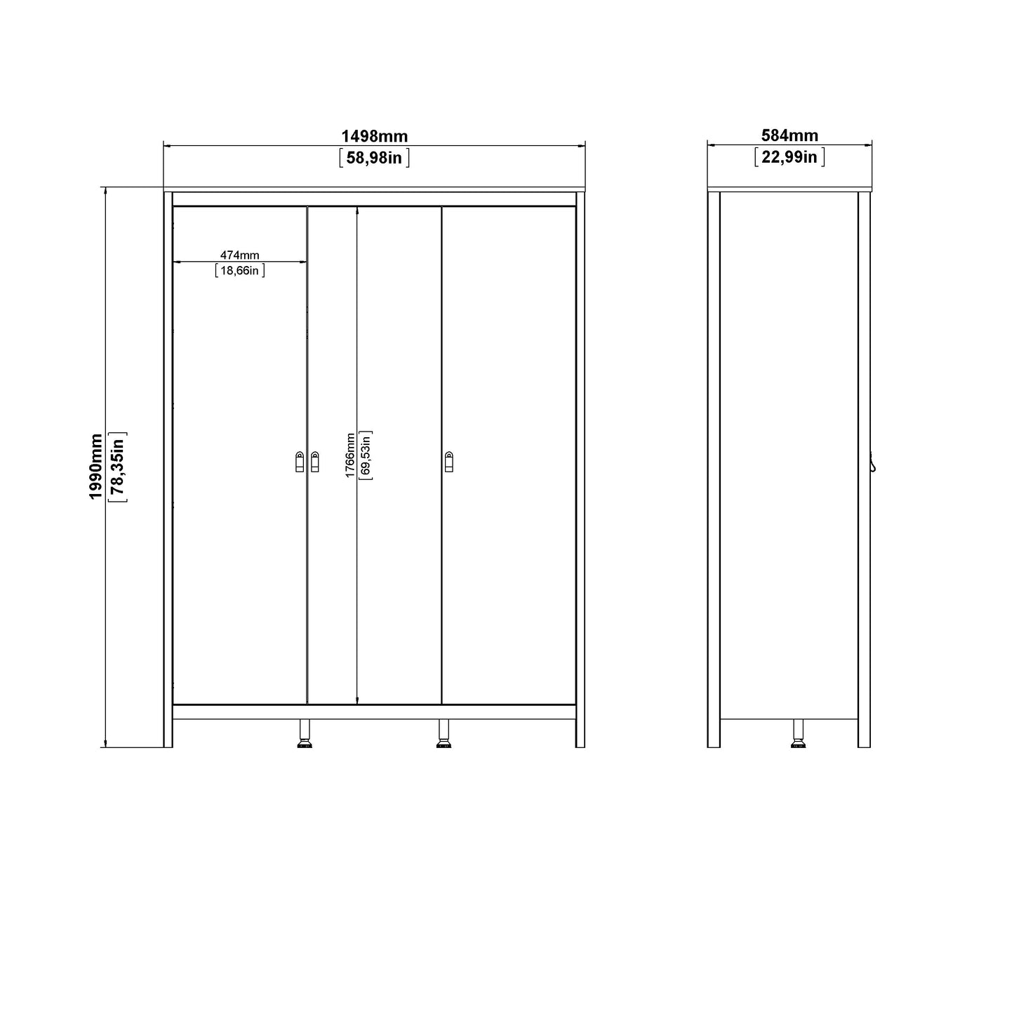 Madrid Wardrobe with 3 Doors - White