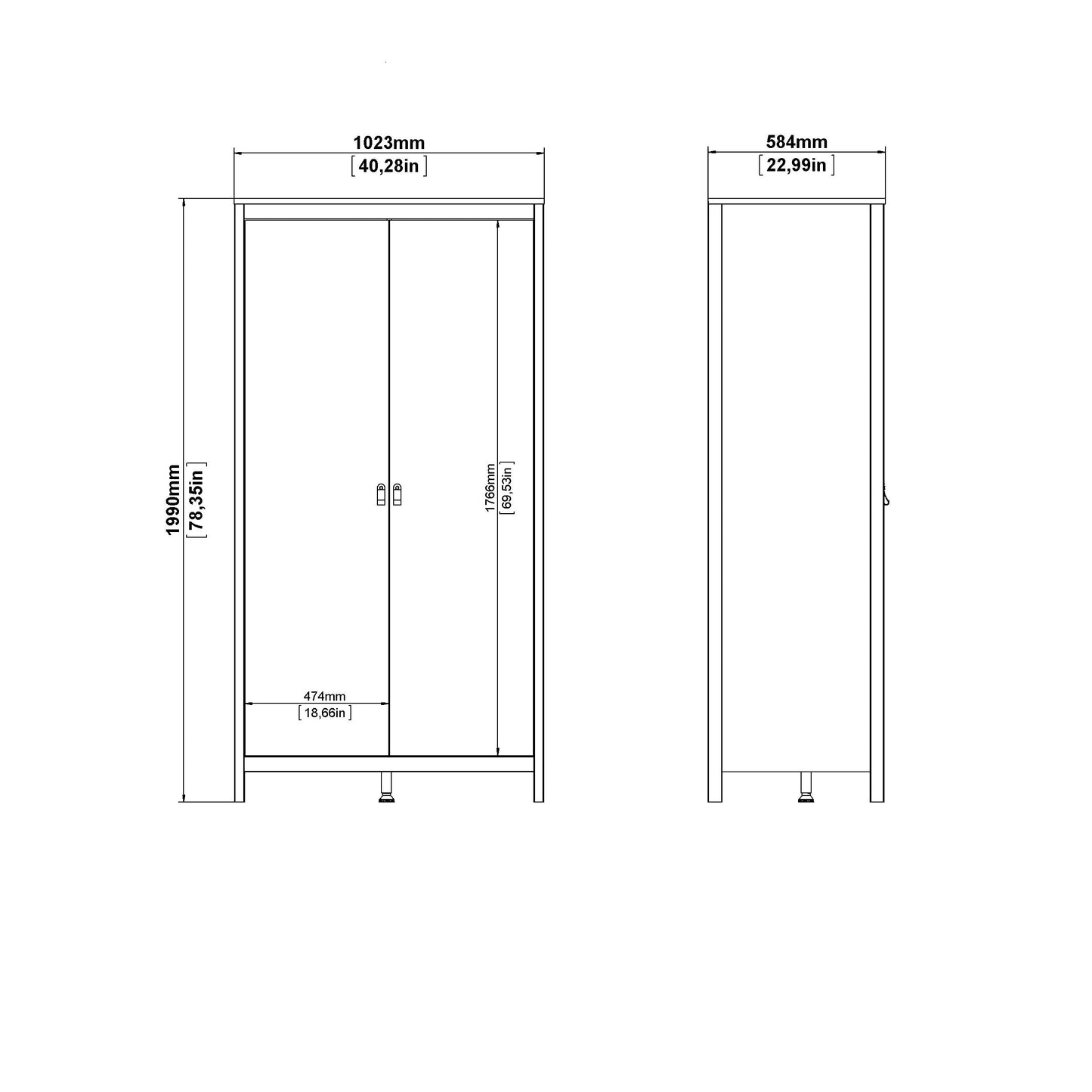 Madrid 2 Door Wardrobe - Black