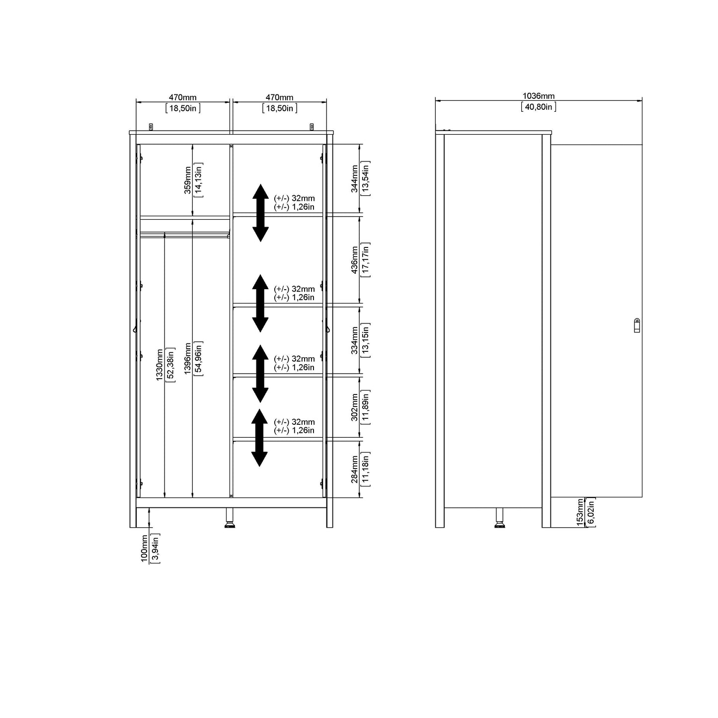 Madrid 2 Door Wardrobe - Black