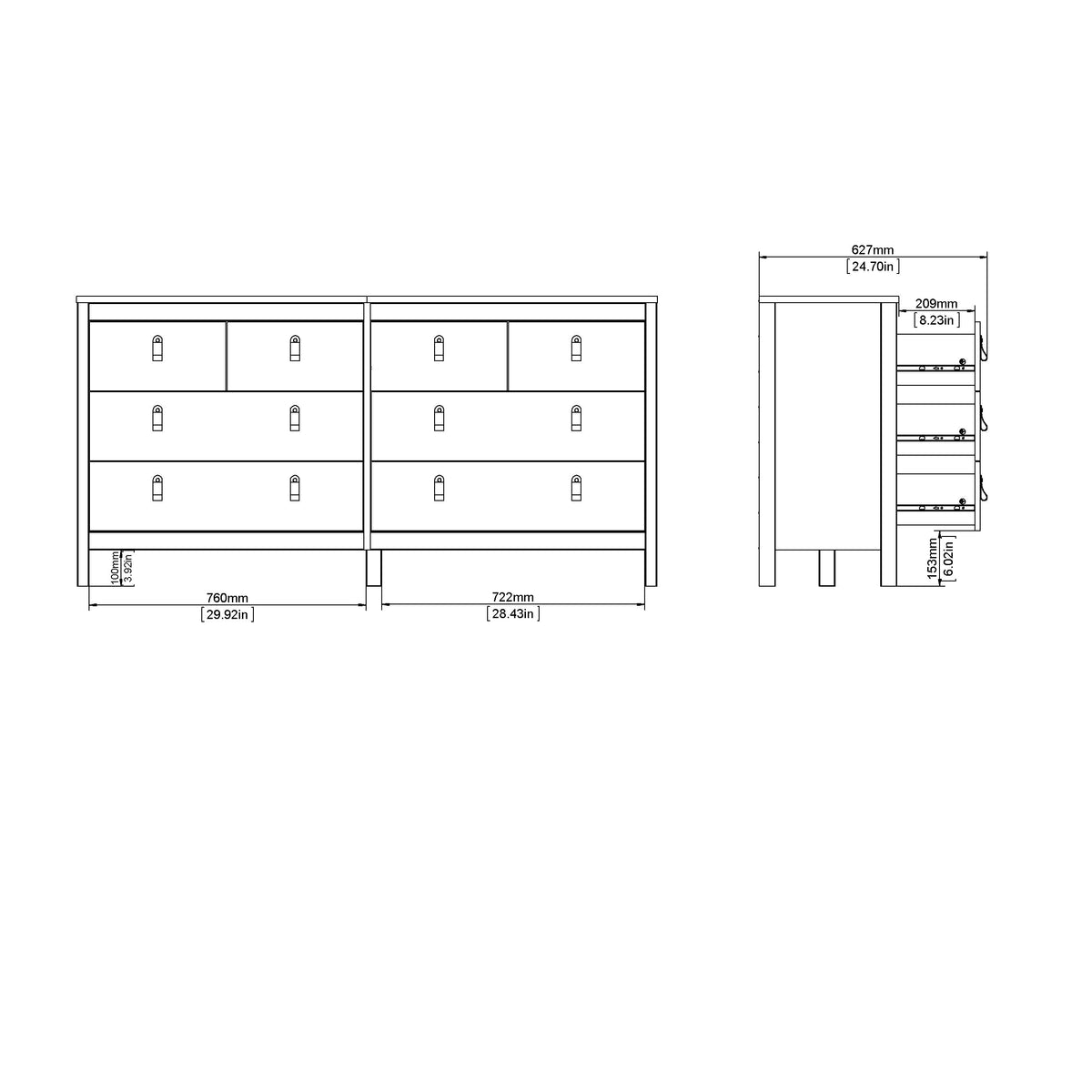 Madrid Double Dresser 4+4 Drawers - Black