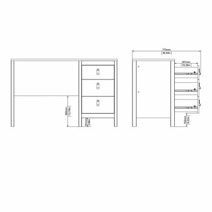Madrid 3 Drawer Desk - White