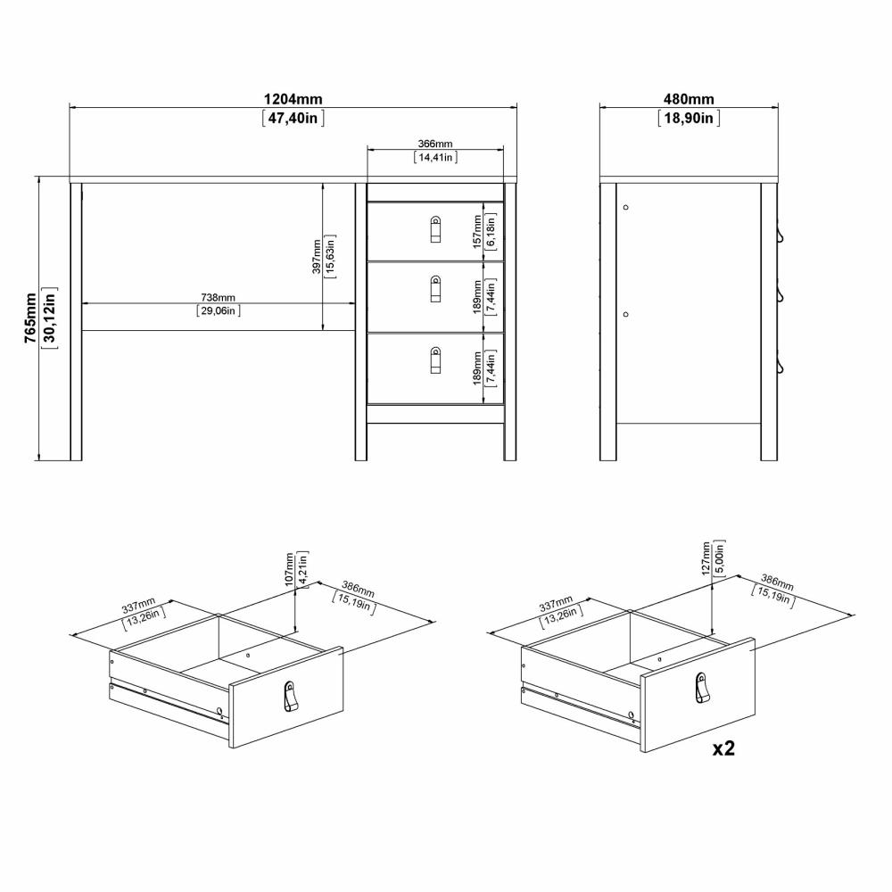 Madrid 3 Drawer Desk - Jackson Hickory