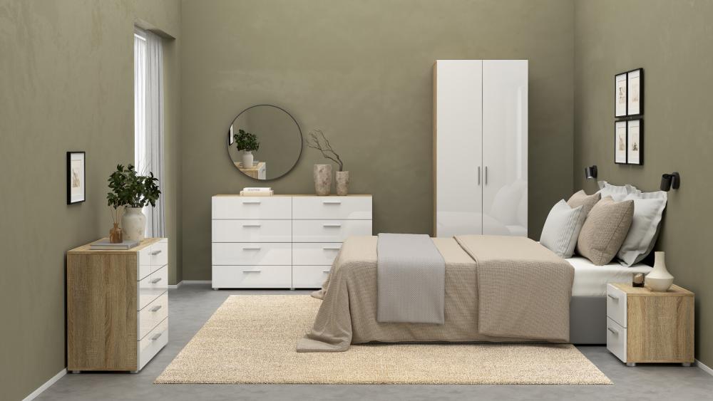 Pepe 4 Piece Bedroom Set With 2 Door Robe - Oak & White