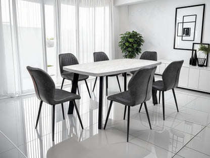 Roubine 1.6m Dining Table, Light Grey with Black Leg