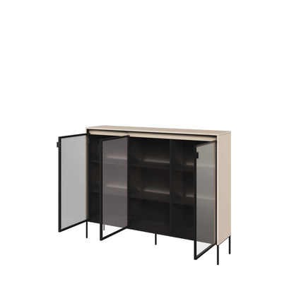Taylor 3 Door Glass Display Sideboard Cabinet - Beige