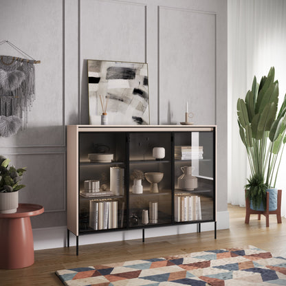 Taylor 3 Door Glass Display Sideboard Cabinet - Beige