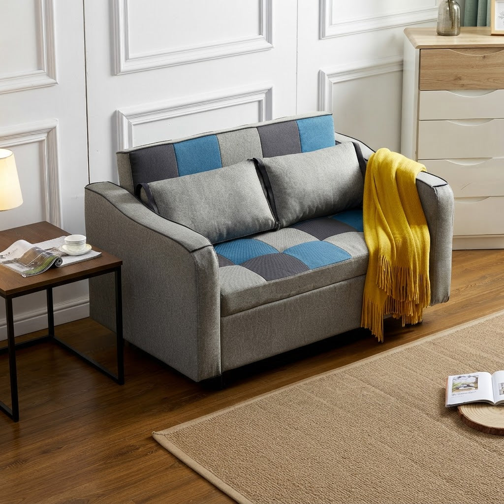 Bremen Sofa Bed Teal/Grey Patchwork