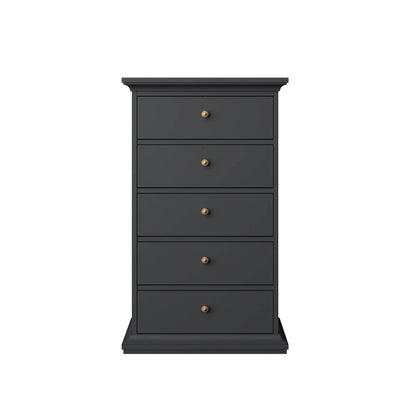 Paris Chest of 5 Drawers - Grey