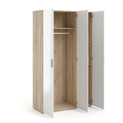 Pepe Wardrobe with 3 Doors - Oak effect with white high gloss