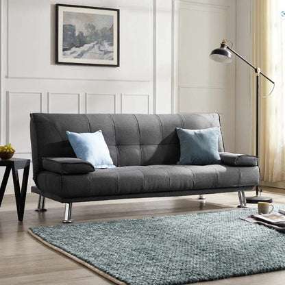 Helena 3 Seater Fabric Sofa Bed - Grey with chrome legs