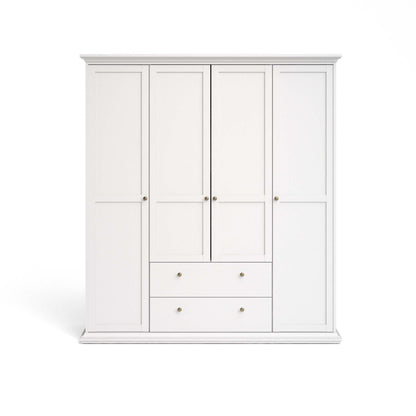 Paris Wardrobe with 4 Doors 2 Drawers - White