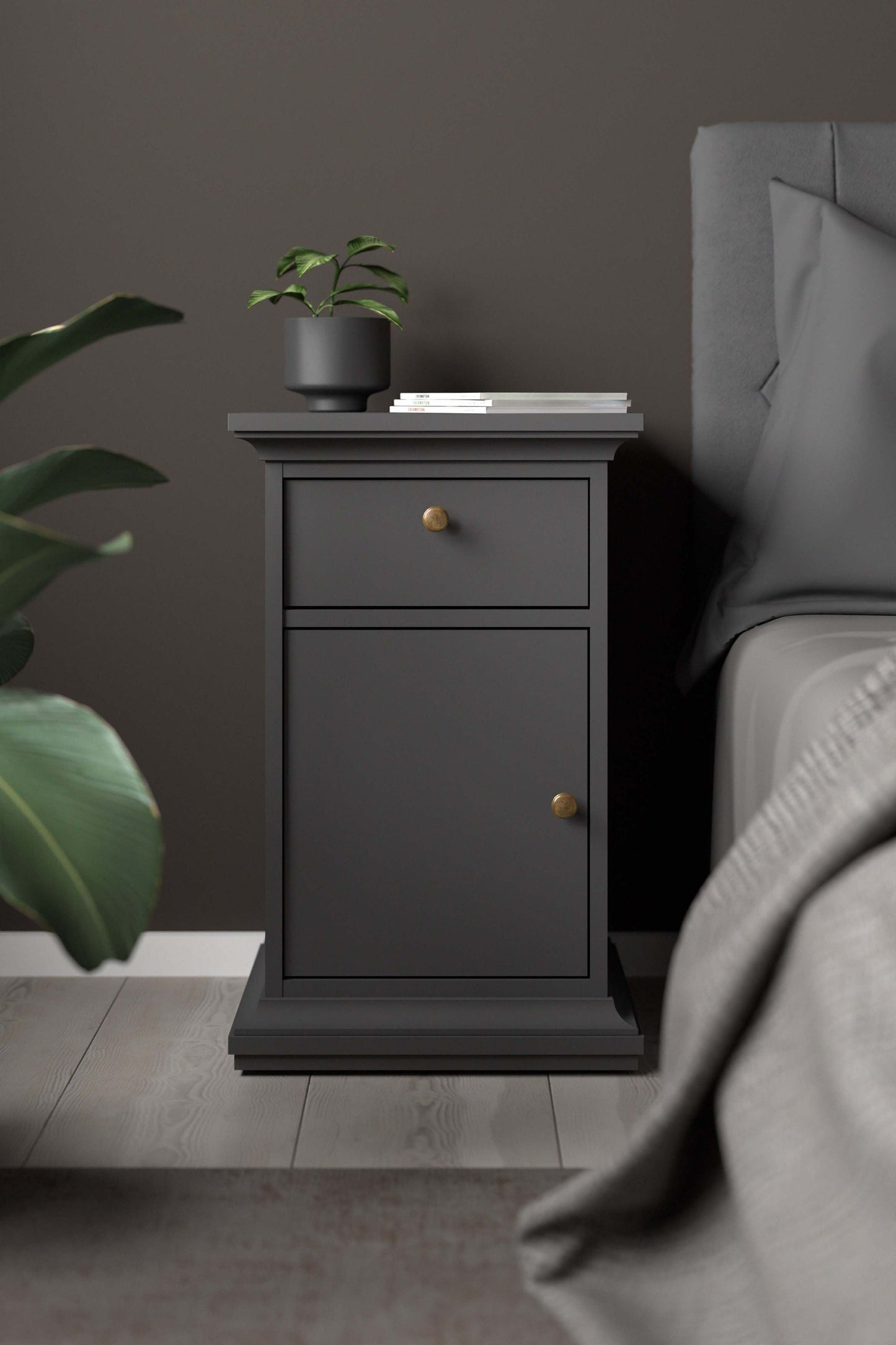 Paris 1 Drawer 1 Door Bedside - Grey