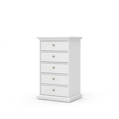 Paris Chest of 5 Drawers - White