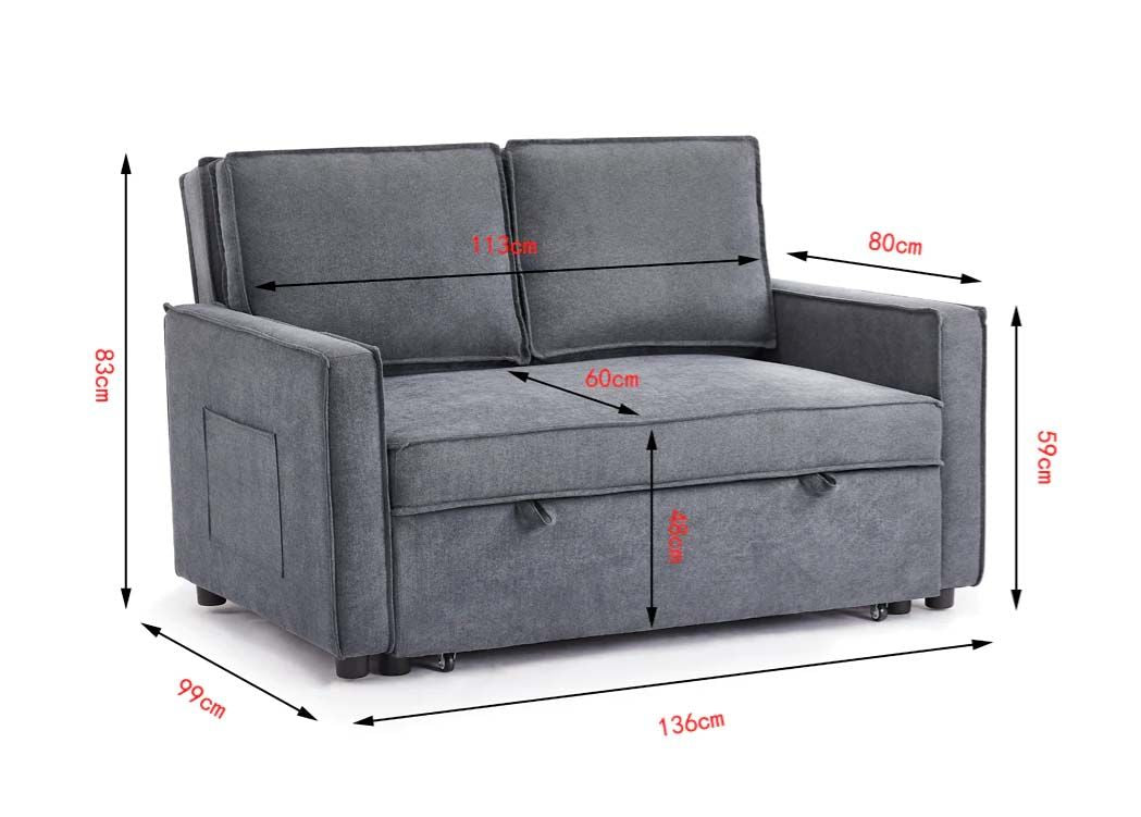 Sandhurst 2 Seater Linen Fabric Pull Out Sofa Bed - Dark Grey