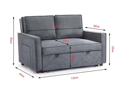 Sandhurst 2 Seater Linen Fabric Pull Out Sofa Bed - Dark Grey