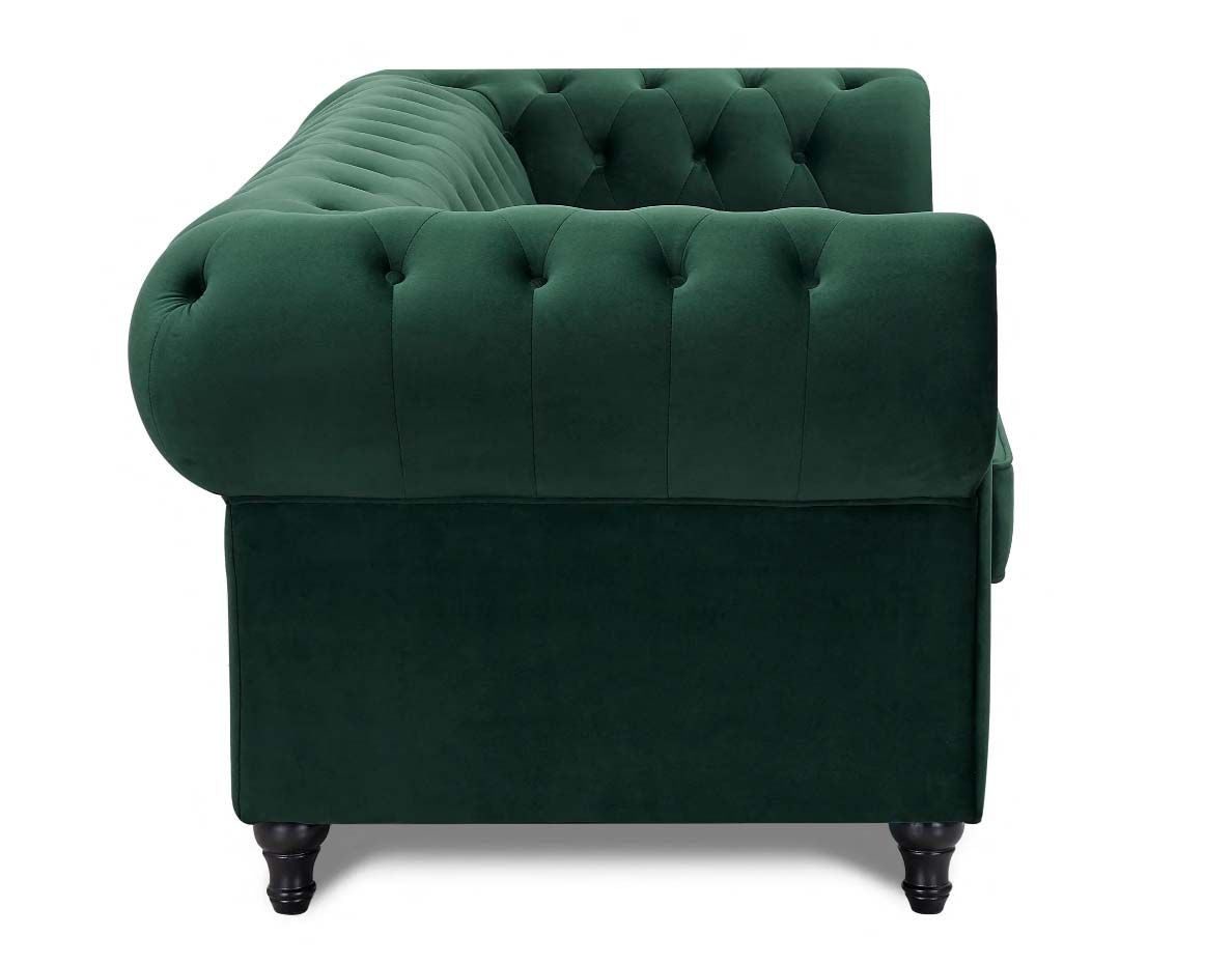 Harper Chesterfield 2 Seater Fabric Sofa - Pleat Green Velvet