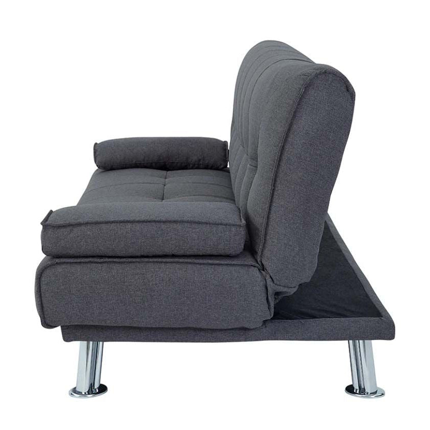 Helena 3 Seater Fabric Sofa Bed - Grey with chrome legs